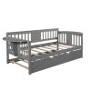 Twin Wooden Daybed with Trundle Bed , Sofa Bed for Bedroom Living Room, Gray
