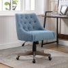 COOLMORE Office Chair Adjustable Height Swivel Chair with Wheels Linen Fabric Upholstered Computer Desk Chair with Wooden Legs (Navy Linen)