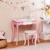 Kids Vanity Table and Stool Set with 360° Rotating Mirror and Whiteboard