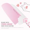 Hecef Cute Kitchen Knife Set with Block Scissors, 5-Piece Pink Cat Claw Sharp Chopping Chef Knives