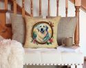 Great Pyrenees and Flowers Throw Pillow Machine Washable, Indoor Outdoor Decorative Pillow for Couch, Bed or Patio, 14Hx14W