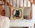 Black Chow Chow and Flowers Throw Pillow Machine Washable, Indoor Outdoor Decorative Pillow for Couch, Bed or Patio, 14Hx14W