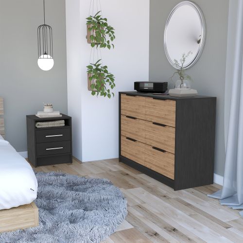 Orleans 2-Piece Bedroom Set, Nightstand and Dresser, Black and Light Oak Orleans 2-Piece Bedroom Set, Nightstand and Dresser, Black and Light Oak