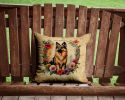 Belgian Tervuren and Flowers Throw Pillow Machine Washable, Indoor Outdoor Decorative Pillow for Couch, Bed or Patio, 14Hx14W