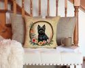 Cairn Terrier and Flowers Throw Pillow Machine Washable, Indoor Outdoor Decorative Pillow for Couch, Bed or Patio, 14Hx14W