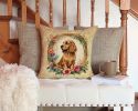 English Cocker Spaniel and Flowers Throw Pillow Machine Washable, Indoor Outdoor Decorative Pillow for Couch, Bed or Patio, 14Hx14W