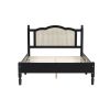 3 Pieces Bedroom Set with Full Size Wooden Bed Frame, 1 Vintage Nightstand and 1 Makeup Vanity Set with Stool,Black