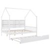 Wooden Full Size House Bed with Trundle,Kids Bed with Shelf, White