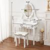 White Vanity Desk with Lights,Makeup Vanity with Lights,Vintage Vanity Dresser with Lights,Dressing Table,Vanity Set with Mirror and Stool