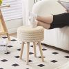 Round Ottoman Footstool Natural Seagrass Foot Stool Pouf Ottomans with Solid Wood Legs Hand Weave Hyacinth Footrest Step Stool for Living Room Balcony