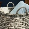 Zita Round Resin Woven Wicker Multi-Use Storage Basket with Handles - 18" x 18" x 19.6" - White-Gray - For Towel, Toys