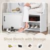 Hall Tree with Top Shelf and Storage Bench, Hallway Shoe Cabinet with Sliding Doors, Coat Rack with 5 Hanging Hooks for Entryways Hallways,White