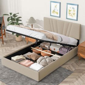 Full Upholstered Platform Bed with Lifting Storage, Full Size Bed Frame with Storage and Tufted Headboard,Wooden Platform Bed for Kids Teens Adults