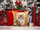 Norwegian Forest Cat in Fall Leaves Throw Pillow Machine Washable, Indoor Outdoor Decorative Pillow for Couch, Bed or Patio, 14Hx14W