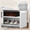 Hall Tree with Top Shelf and Storage Bench, Hallway Shoe Cabinet with Sliding Doors, Coat Rack with 5 Hanging Hooks for Entryways Hallways,White