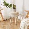 Round Ottoman Footstool Natural Seagrass Foot Stool Pouf Ottomans with Solid Wood Legs Hand Weave Hyacinth Footrest Step Stool for Living Room Balcony