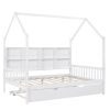 Wooden Full Size House Bed with Trundle,Kids Bed with Shelf, White