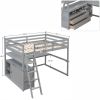 Full-Size Loft Bed, Integrated Desk and Shelves, Two Built-In Drawers, Stylish Gray