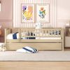 Twin Size Wood Daybed with Trundle and Fence Guardrails, Natural