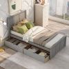 Practical Twin-Size Platform Storage Bed, Two Easy-Move Drawers with Wheels, Modern Gray Frame