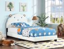 Upholstered Twin Size Platform Bed for Kids, Wooden Bed Frame with Slatted Bed Base, No Box Spring Needed