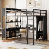 Metal Loft Bed with Wardrobe And L-shaped Desk, Full Size Loft Bed with Storage Cubes and Shelves, Heavy Duty Loft Bed for Kids Teens Adults