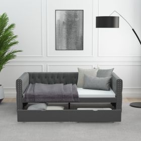 Twin Size Daybed with Drawers Upholstered Tufted Sofa Bed, with Button on Back and Copper Nail on Waved Shape Arms, velvet(79.5"x41.5"x26.5") (Color: as Pic)