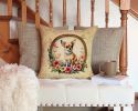 Chihuahua and Flowers Throw Pillow Machine Washable, Indoor Outdoor Decorative Pillow for Couch, Bed or Patio, 14Hx14W