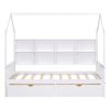Wooden Twin Size House Bed with 2 Drawers,Kids Bed with Storage Shelf, White