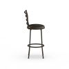 3 Pack Adjustable 24" or 29" Bronze Ladder Back Swivel Barstool, Espresso Vegan Leather Seat