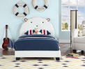 Upholstered Twin Size Platform Bed for Kids, Wooden Bed Frame with Slatted Bed Base, No Box Spring Needed