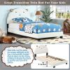 Upholstered Twin Size Platform Bed for Kids, Wooden Bed Frame with Slatted Bed Base, No Box Spring Needed
