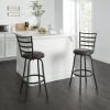 3 Pack Adjustable 24" or 29" Bronze Ladder Back Swivel Barstool, Espresso Vegan Leather Seat