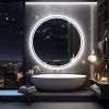 Bathroom Mirror with LED Lights Circle Backlit Illuminated Wall Mounted Lighted Mirror Anti-Fog 3 Colors Change IP65 Dimmable