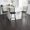 3 Pack Adjustable 24" or 29" Bronze Ladder Back Swivel Barstool, Espresso Vegan Leather Seat
