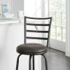 3 Pack Adjustable 24" or 29" Bronze Ladder Back Swivel Barstool, Espresso Vegan Leather Seat