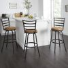 3 Pack Adjustable 24" or 29" Bronze Ladder Back Swivel Barstool, Espresso Vegan Leather Seat
