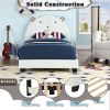 Upholstered Twin Size Platform Bed for Kids, Wooden Bed Frame with Slatted Bed Base, No Box Spring Needed