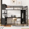 Metal Loft Bed with Wardrobe And L-shaped Desk, Full Size Loft Bed with Storage Cubes and Shelves, Heavy Duty Loft Bed for Kids Teens Adults