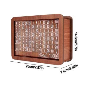 Wooden Money Bank Decorative Money Bank Box 10 000 Saving Challenge Money Saver with Money Target Decorative Money Jar Coin Cash (Color: Small size 1000 EUR)