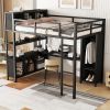 Metal Loft Bed with Wardrobe And L-shaped Desk, Full Size Loft Bed with Storage Cubes and Shelves, Heavy Duty Loft Bed for Kids Teens Adults