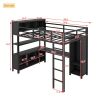 Metal Loft Bed with Wardrobe And L-shaped Desk, Full Size Loft Bed with Storage Cubes and Shelves, Heavy Duty Loft Bed for Kids Teens Adults